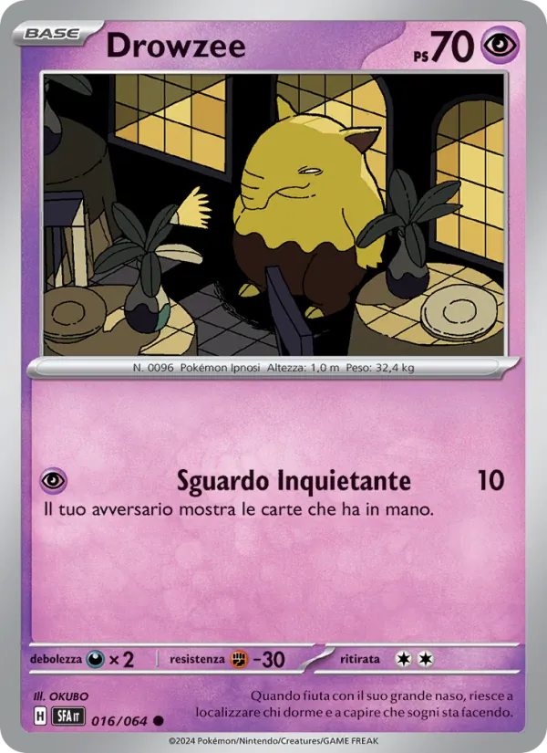 Scansione di riferimento di Drowzee 016/064, Segreto Fiabesco in italiano; finitura Reverse non rappresentata