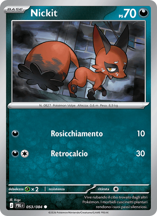 Nickit 053/084 Buio Pesto, carta Pokémon italiana. Scansione di riferimento per la Reverse.