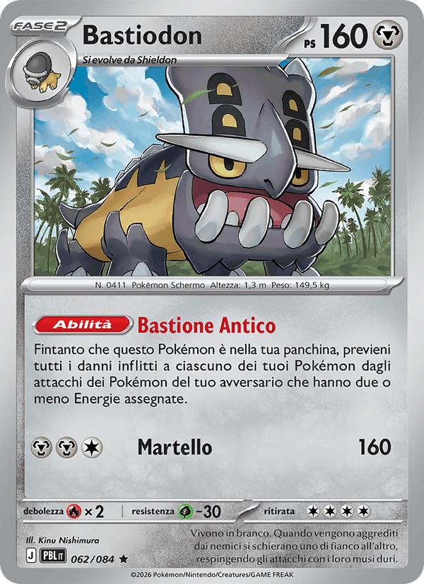 Bastiodon 062/084 Buio Pesto, carta Pokémon italiana. Scansione di riferimento per la Non Holo.