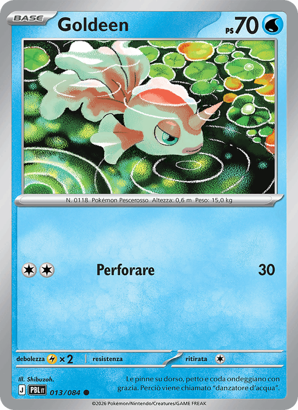 Goldeen 013/084 Buio Pesto, carta Pokémon italiana. Scansione di riferimento per la Reverse.