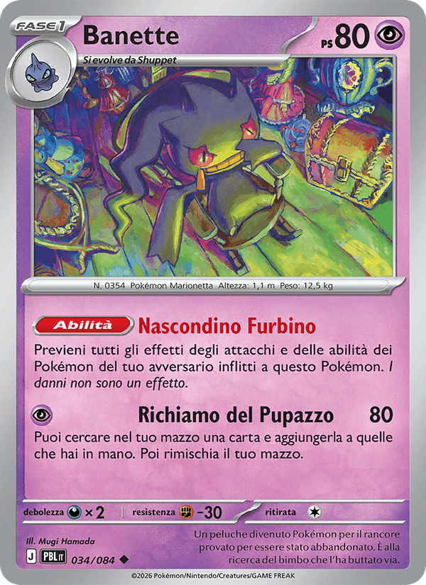 Banette 034/084 Buio Pesto, carta Pokémon italiana. Scansione di riferimento per la Reverse.