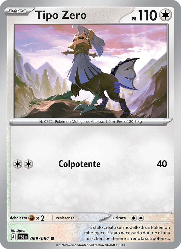 Tipo Zero 069/084 Buio Pesto, carta Pokémon italiana. Scansione di riferimento per la Reverse.