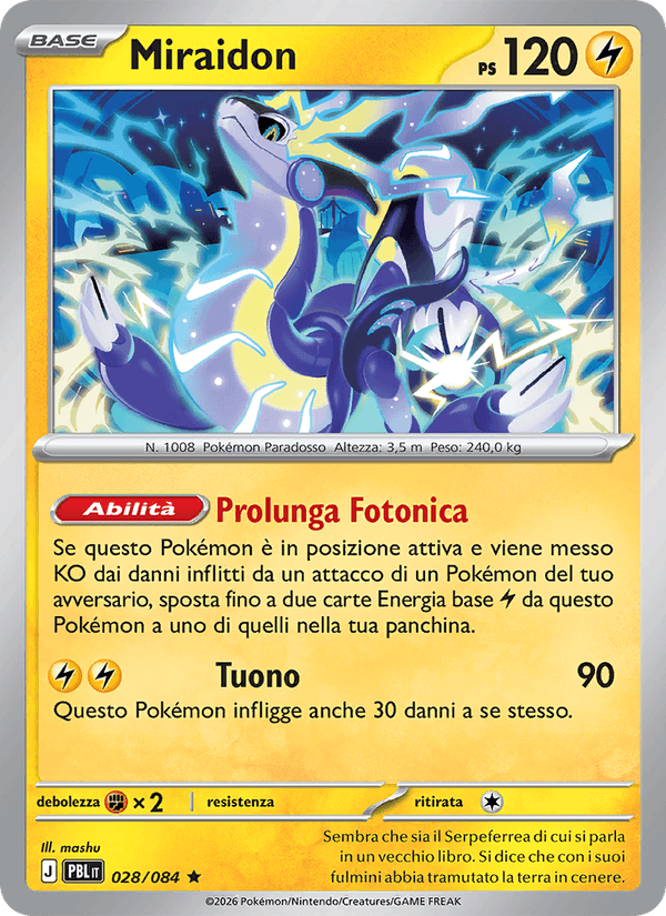 Miraidon 028/084 Buio Pesto, carta Pokémon italiana. Scansione di riferimento per la Non Holo.