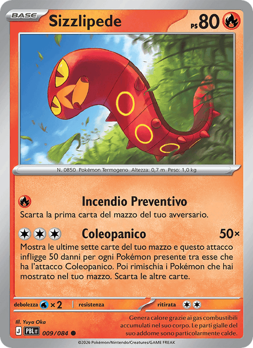 Sizzlipede 009/084 Buio Pesto, carta Pokémon italiana. Scansione di riferimento per la Reverse.