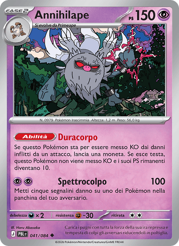 Annihilape 041/084 Buio Pesto, carta Pokémon italiana. Scansione di riferimento per la Reverse.