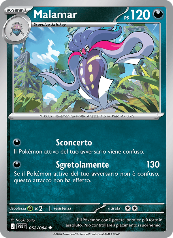 Malamar 052/084 Buio Pesto, carta Pokémon italiana.