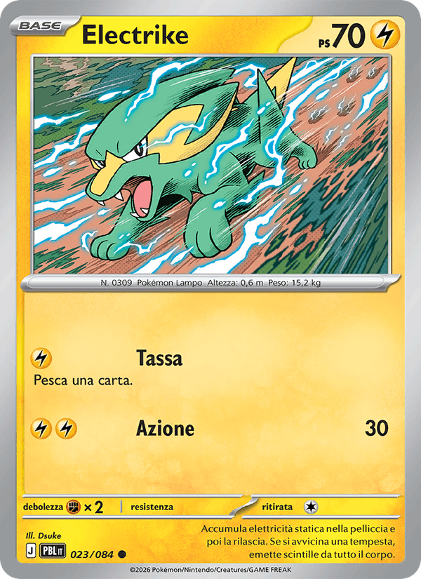 Electrike 023/084 Buio Pesto, carta Pokémon italiana. Scansione di riferimento per la Reverse.
