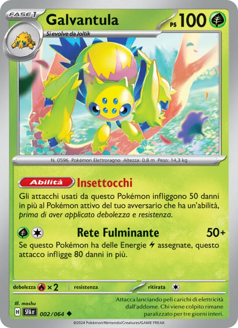 Scansione di riferimento di Galvantula 002/064, Segreto Fiabesco in italiano; finitura Reverse non rappresentata