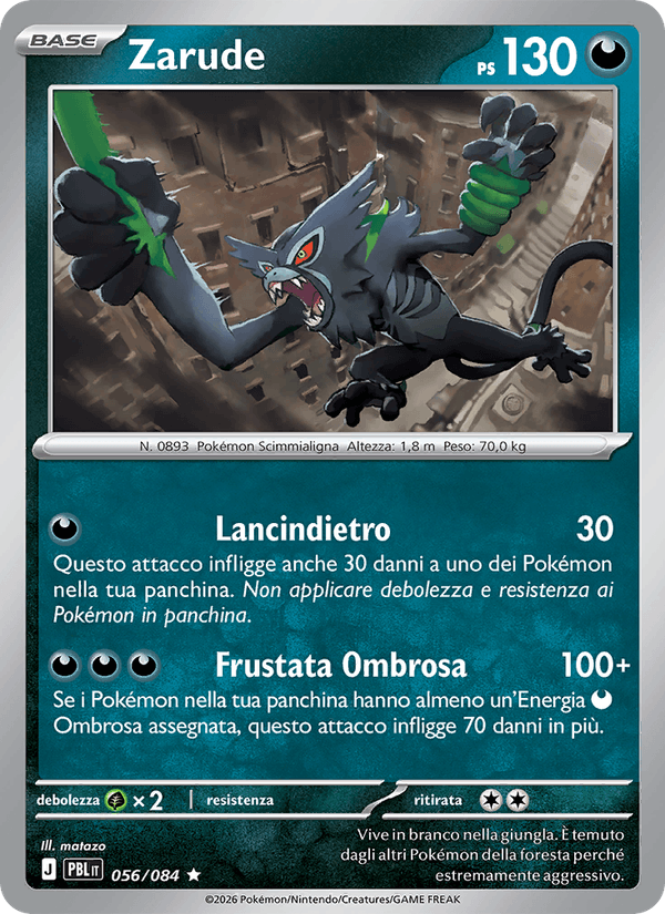 Zarude 056/084 Buio Pesto, carta Pokémon italiana.
