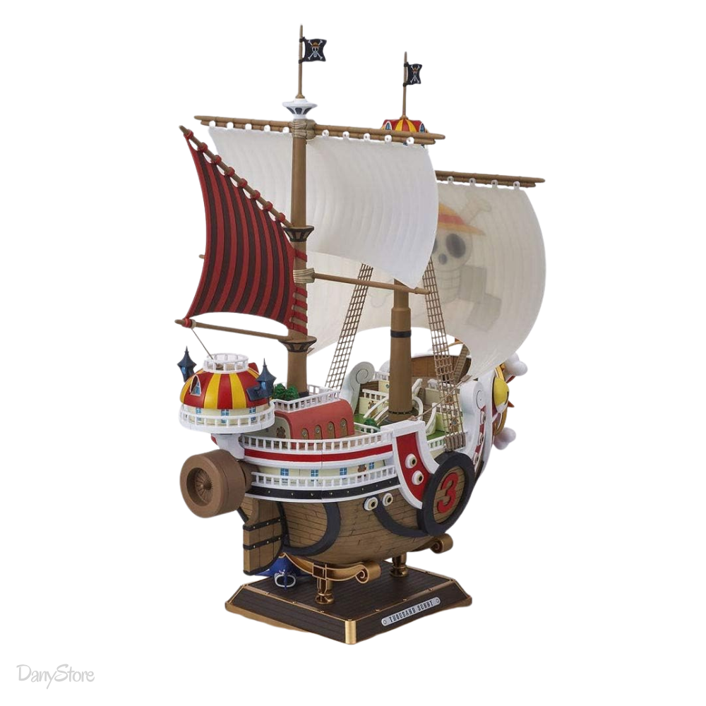 Model kit One Piece Thousand Sunny Land of Wano, vista posteriore con vele e dettagli della poppa