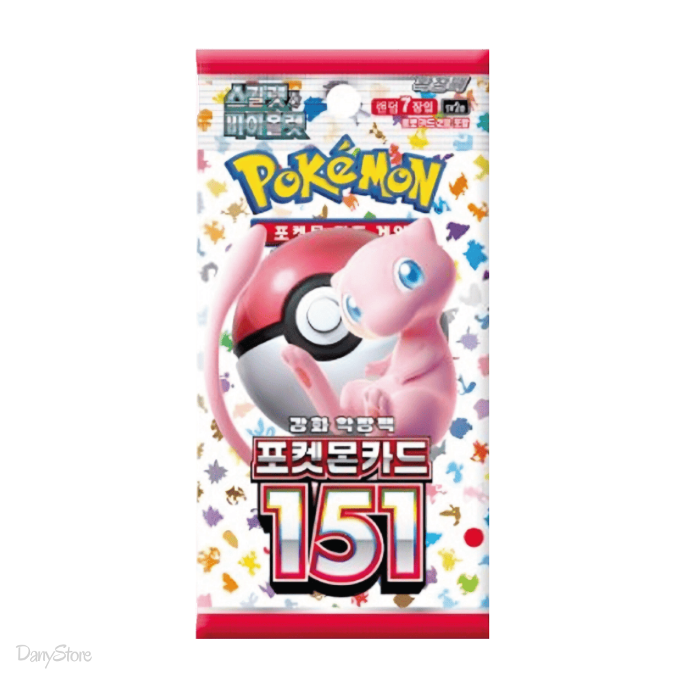 Bustina singola Pokémon Card 151 SV2a versione Coreana con 7 carte e artwork di Mew