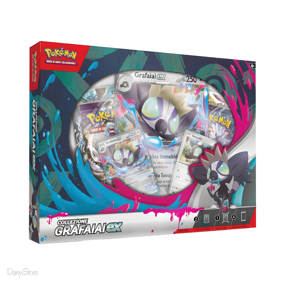 Box Collezione Pokémon Grafaiai-ex con carta promozionale olografica, carta Shroodle e 4 bustine d'espansione