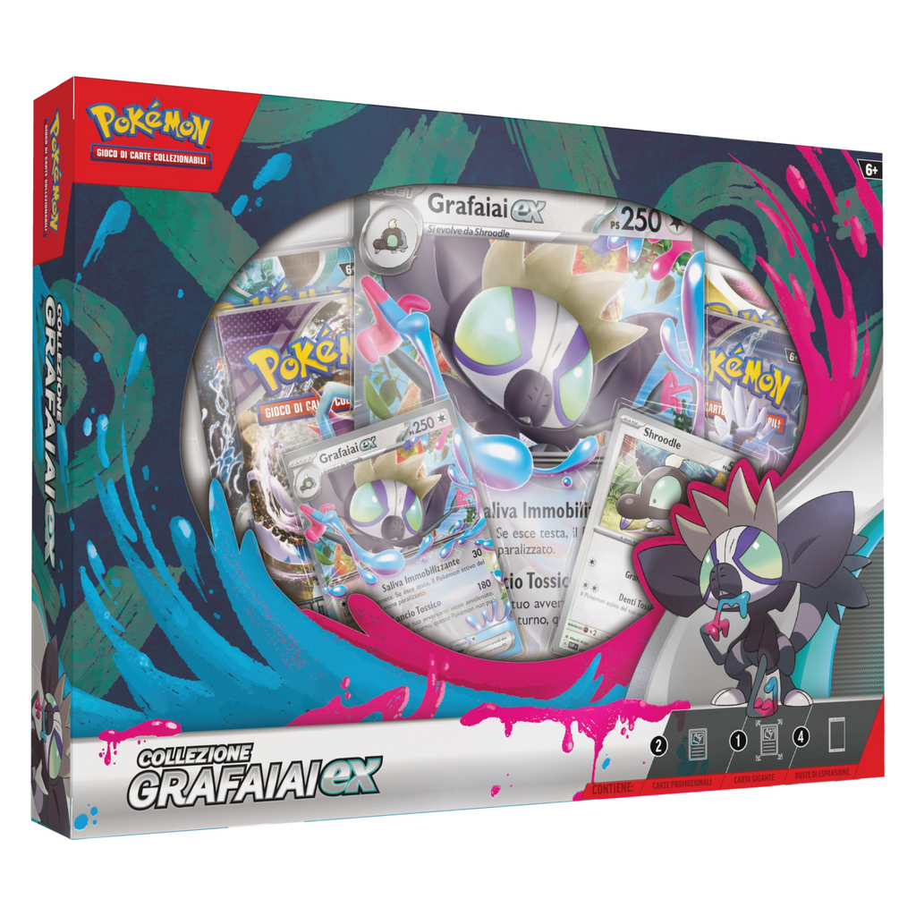 Box Collezione Pokémon Grafaiai-ex con carta promozionale olografica, carta Shroodle e 4 bustine d'espansione