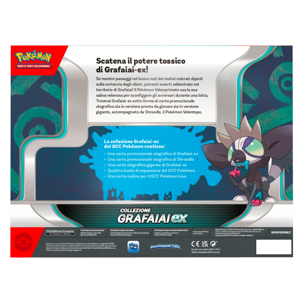 Box Collezione Pokémon Grafaiai-ex con carta promozionale olografica, carta Shroodle e 4 bustine d'espansione