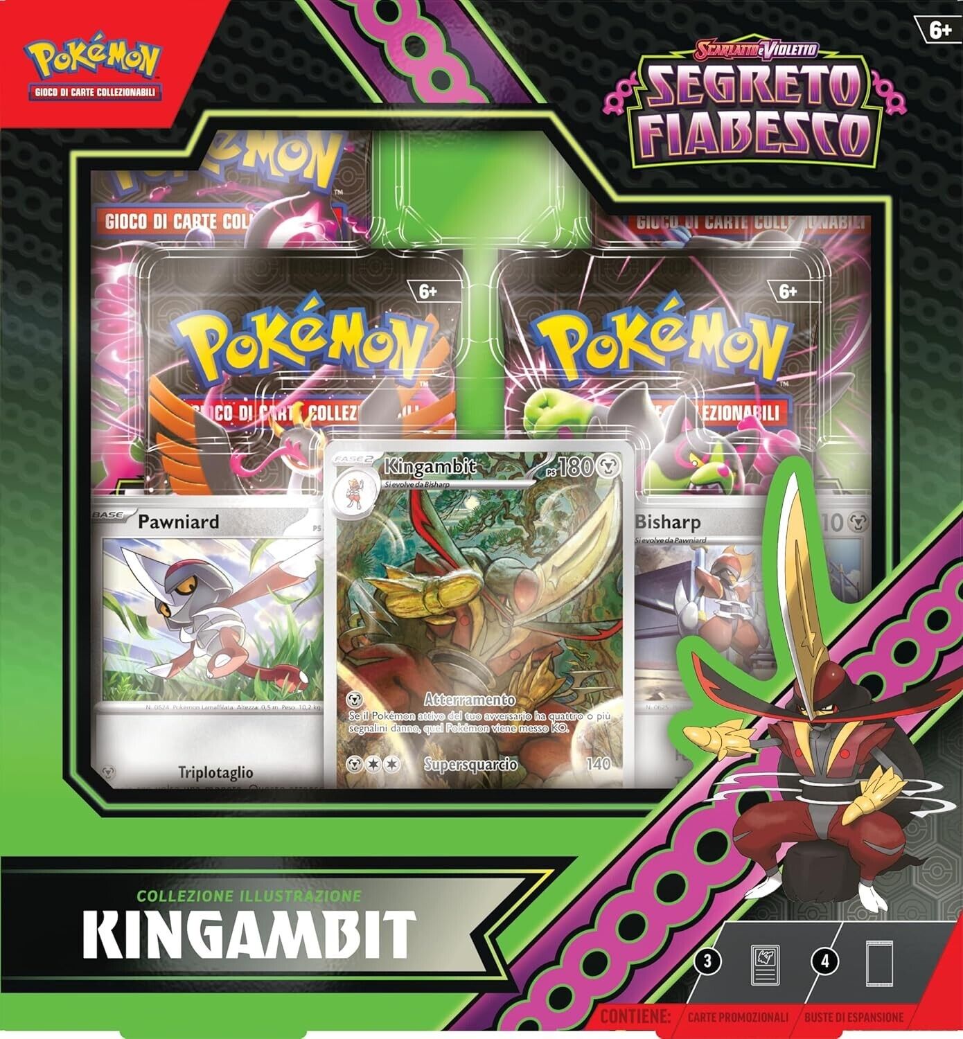 Box Collezione Illustrazione Pokémon Kingambit con carta promozionale rara illustrazione speciale e bustine Segreto Fiabesco