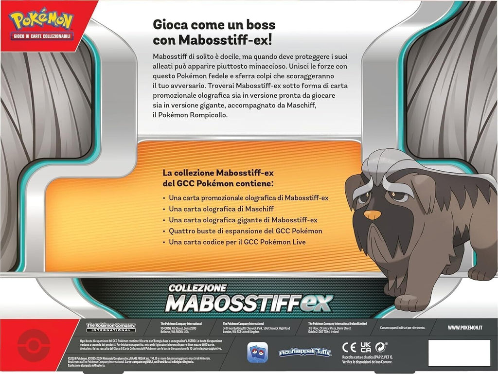 Box Collezione Pokémon Mabostiff-ex con carta promozionale olografica, carta Maschiff e 4 bustine d'espansione retro