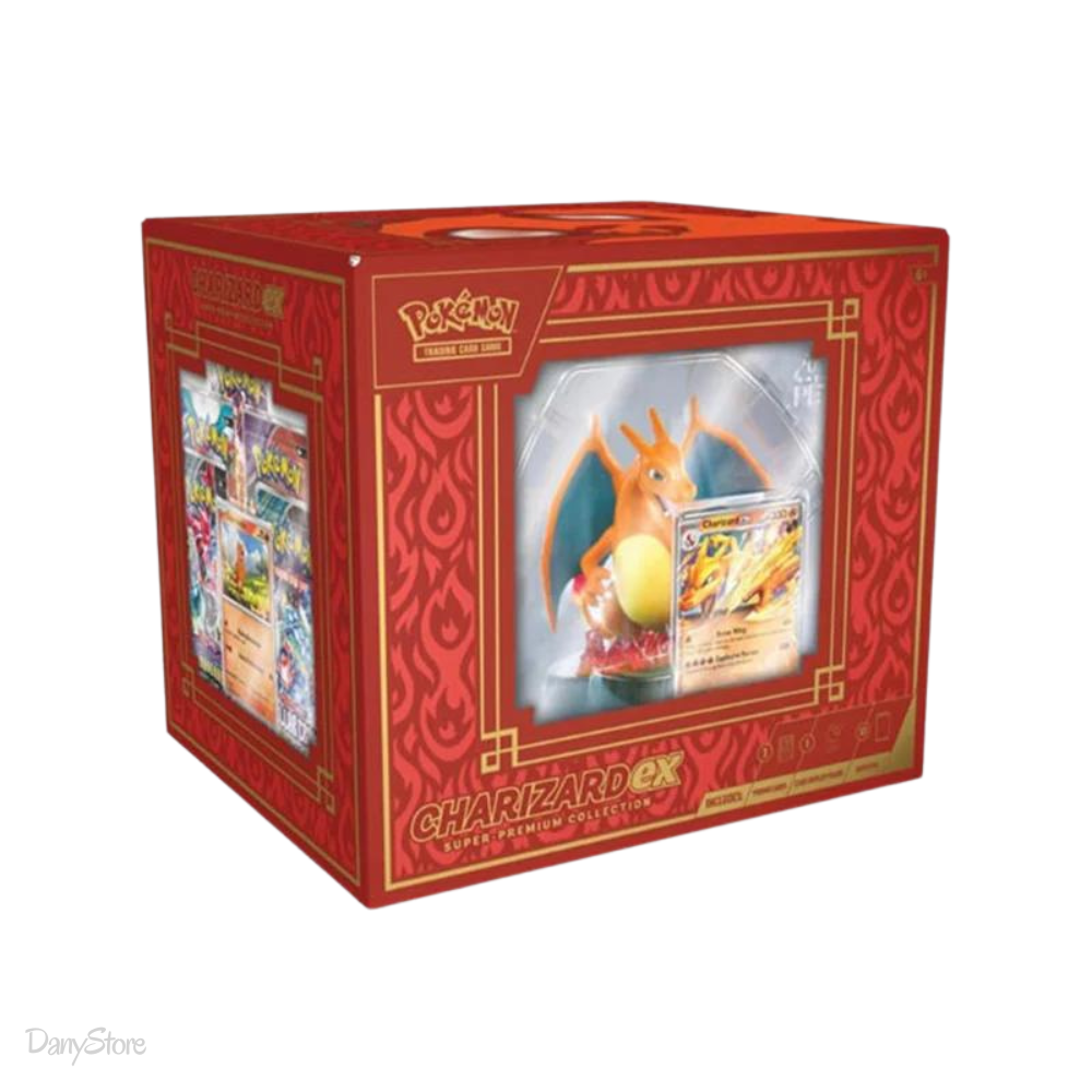 Box Collezione Super Premium Pokémon Charizard con statuina centrale e bustine di espansione incluse