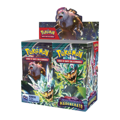 Display Box sigillato Pokémon Crepuscolo Mascherato con 36 bustine d'espansione e illustrazione di Ogerpon Maschera Turchese