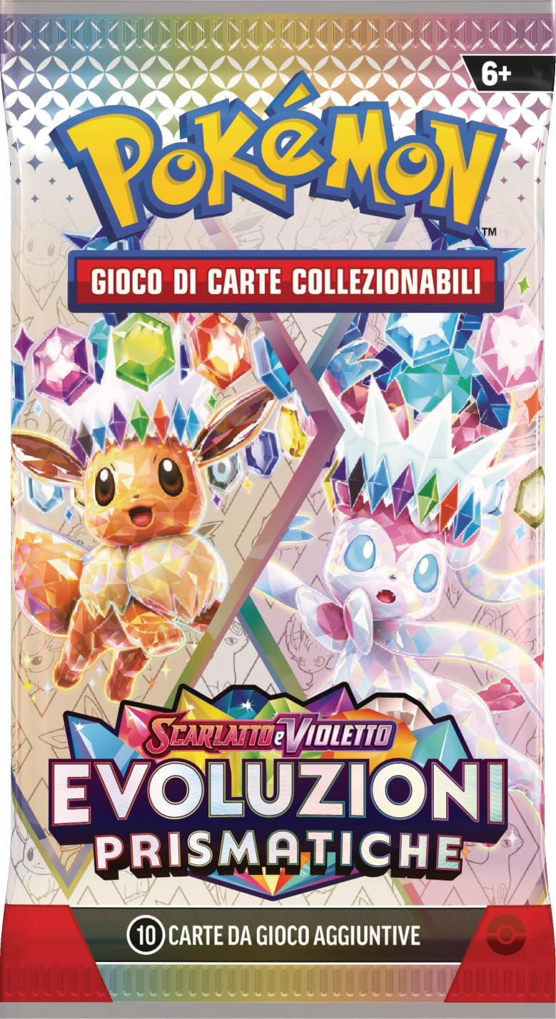 Confezione Pokémon Evoluzioni Prismatiche con adesivo di Glaceon e bustine d'espansione fronte
