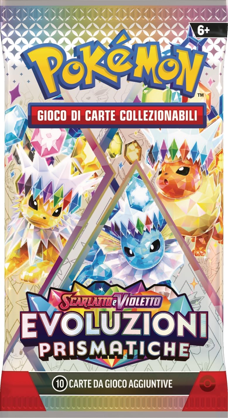 Confezione Pokémon Evoluzioni Prismatiche con adesivo di Glaceon e bustine d'espansione fronte