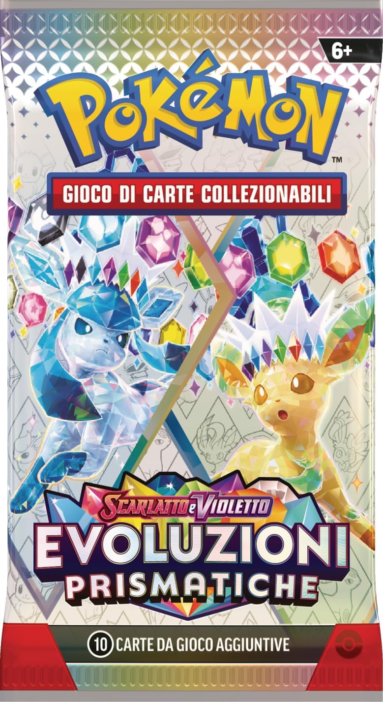 Confezione Pokémon Evoluzioni Prismatiche con adesivo di Glaceon e bustine d'espansione fronte