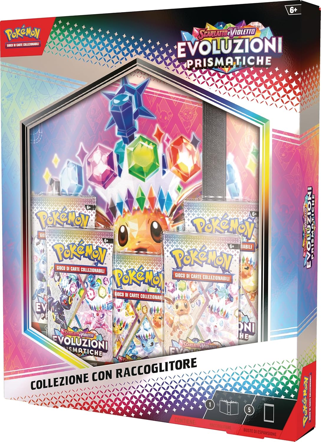 Confezione Pokémon Evoluzioni Prismatiche con raccoglitore tematico e bustine d'espansione fronte