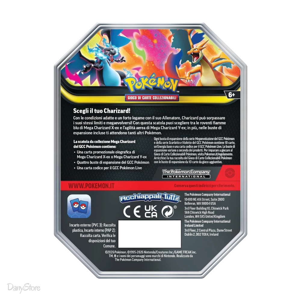 Tin in metallo Pokémon Mega Charizard Y con carta olografica e bustine espansione